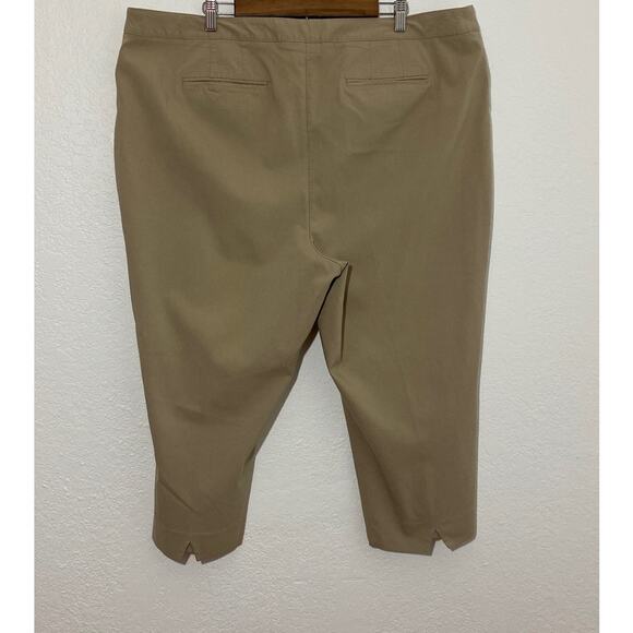 Lane Bryant Size 26 Tan Stretch Flat Front Capri Pants Pocket Back Slit Casual - Picture 3 of 7